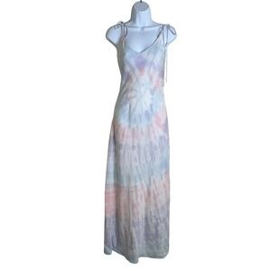 NWT DANNIJO Maxi Slip Dress XS Pastel Tie Dye Linen Blend Resort Wedding Muted